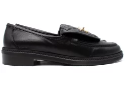 Chanel Quilted Tab Loafers Black Leather