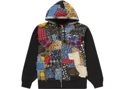 Supreme Patchwork Zip Up Hooded Sweatshirt Black